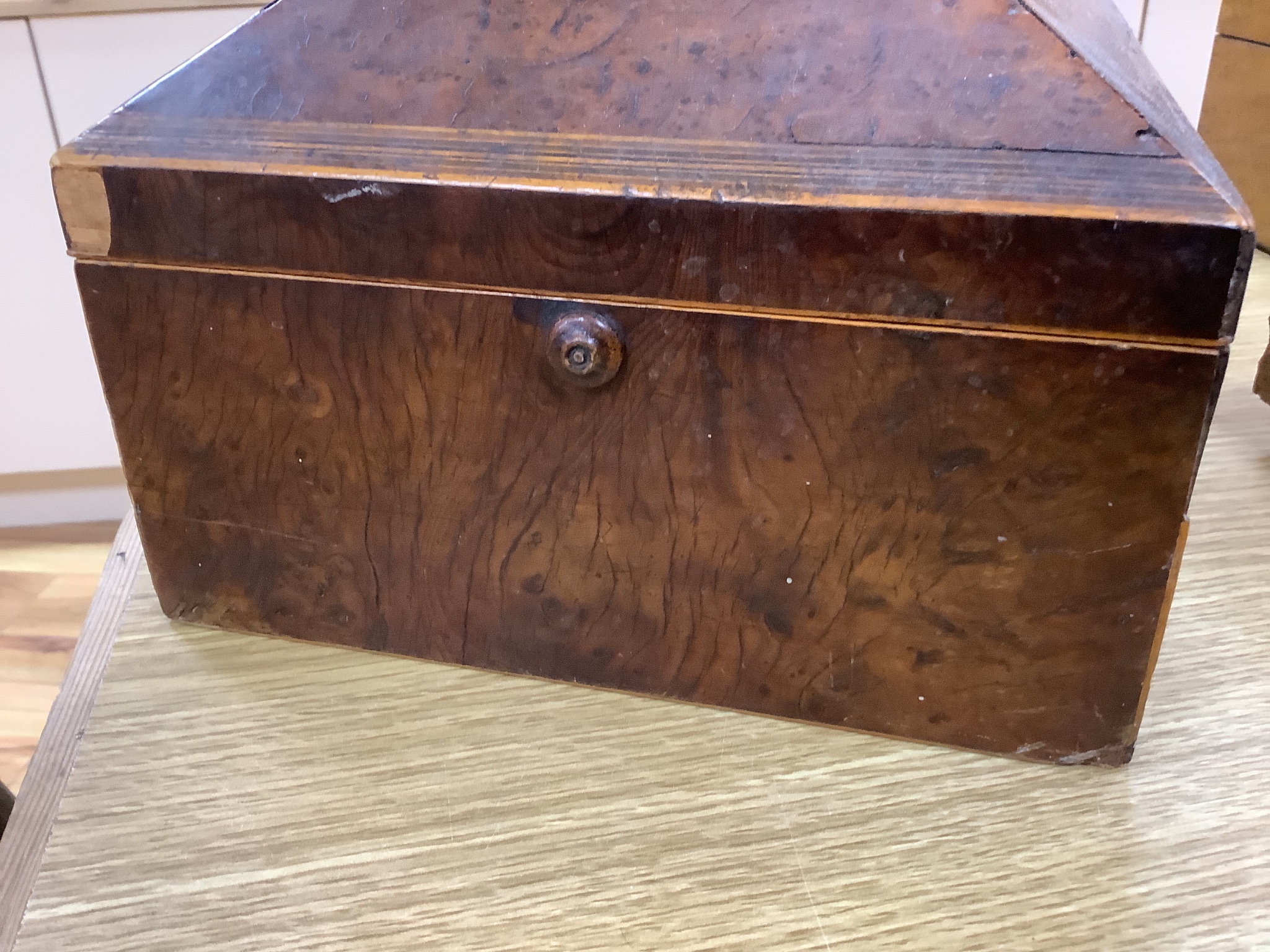 A Regency bird's eye maple work box, 13 cm high, 25 x 20cm and a parquetry box (2)